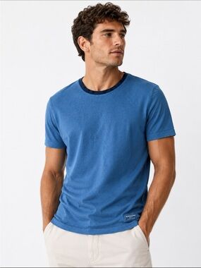 Scotch & Soda Amsterdam Textured Blue Crew Neck Tee Shirt Large Cotton Blend